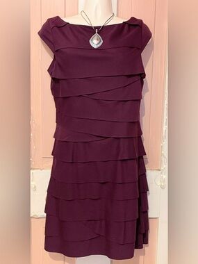 S.L. Fashions Women's Plum Layered Ruffle Dress